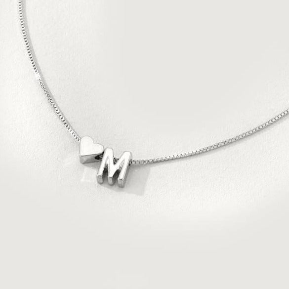 PERSONALIZED INITIAL LETTER & HEART CHARM NECKLACE