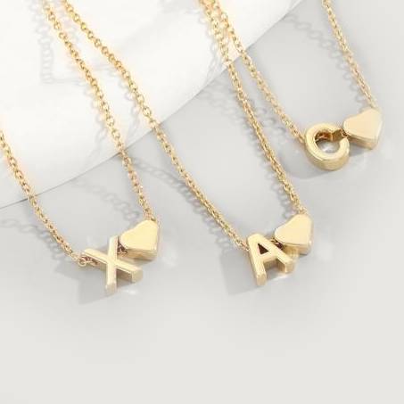 PERSONALIZED INITIAL LETTER & HEART CHARM NECKLACE