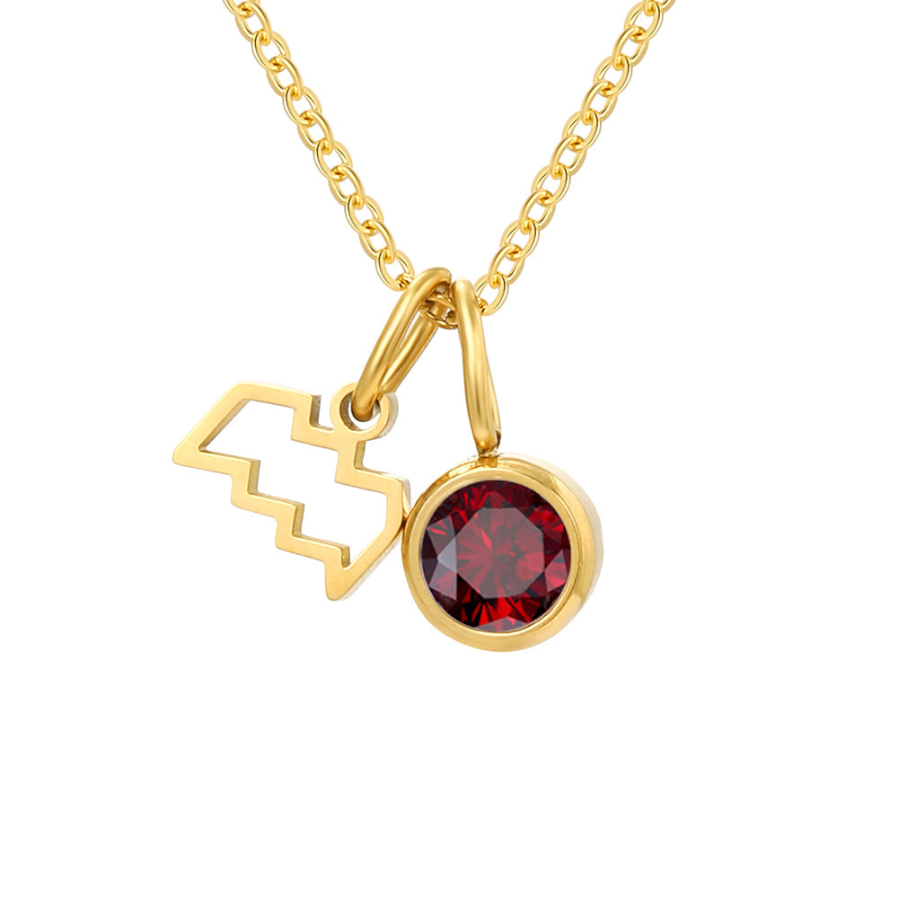BIRTHSTONE ZODIAC DOUBLE PENDANT NECKLACE