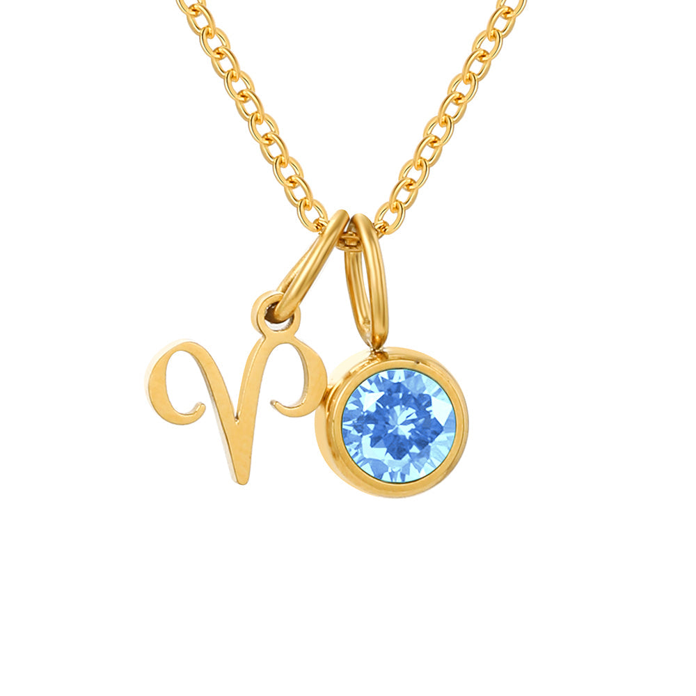 BIRTHSTONE ZODIAC DOUBLE PENDANT NECKLACE