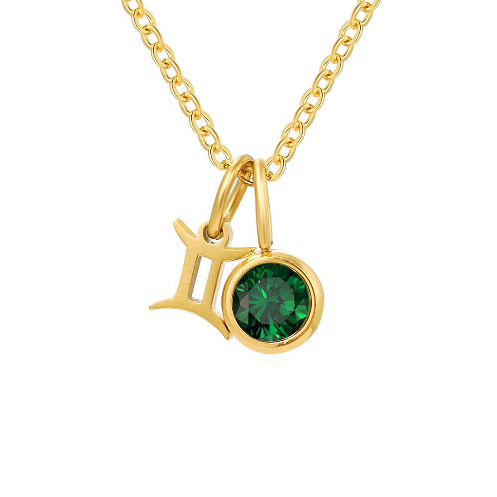 BIRTHSTONE ZODIAC DOUBLE PENDANT NECKLACE