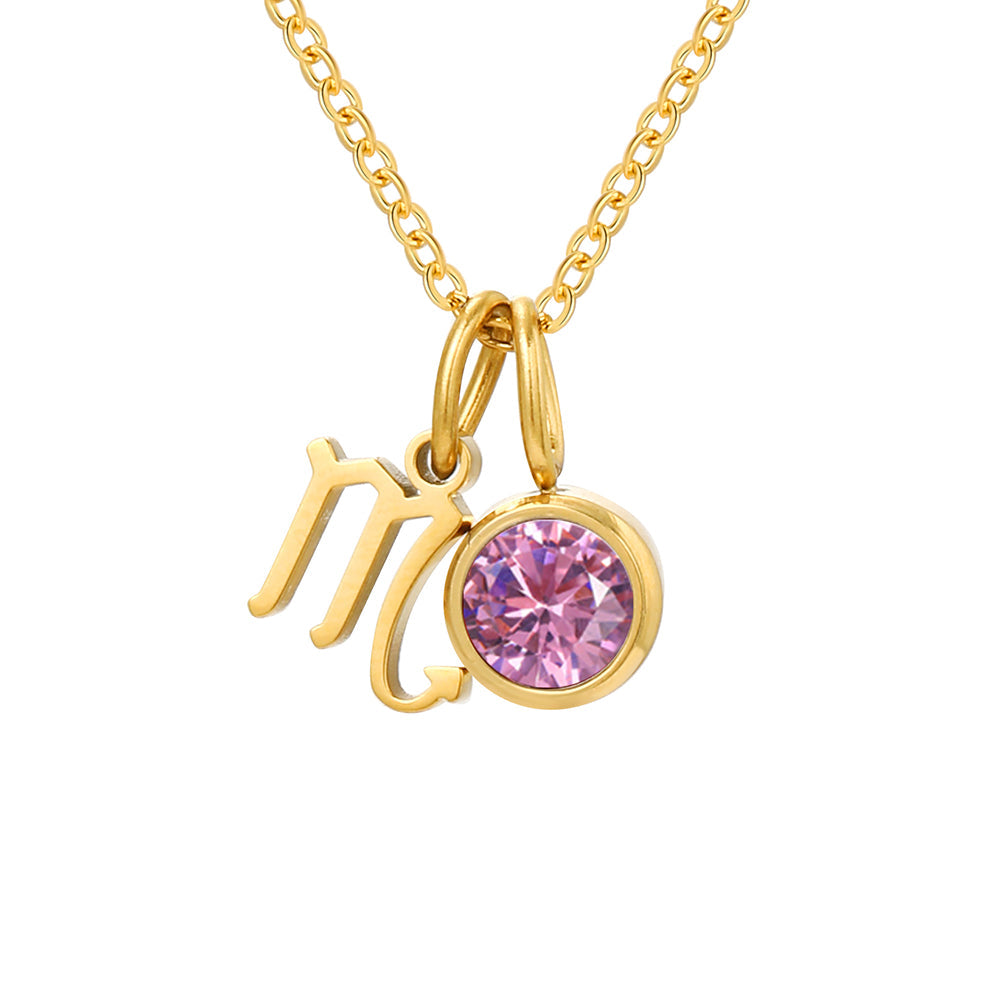 BIRTHSTONE ZODIAC DOUBLE PENDANT NECKLACE