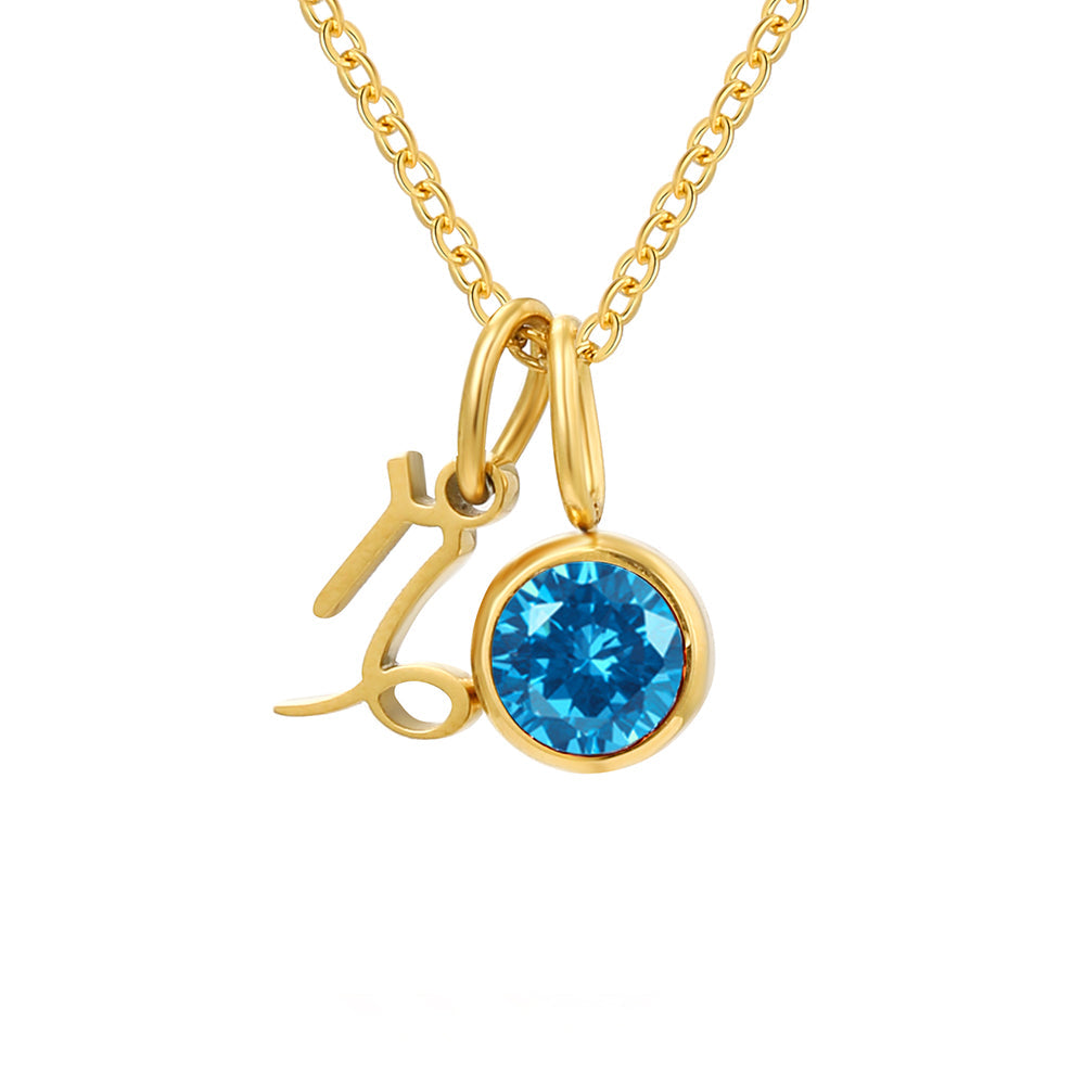BIRTHSTONE ZODIAC DOUBLE PENDANT NECKLACE