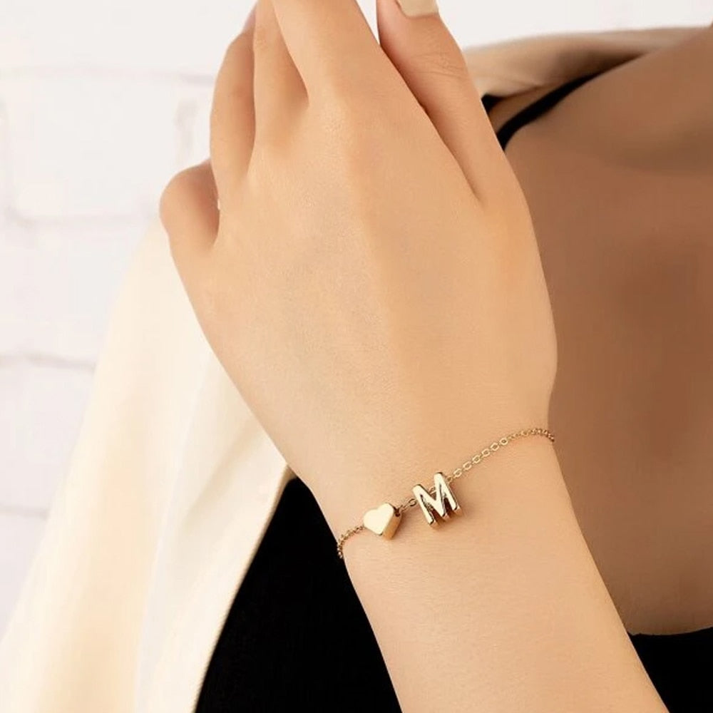 PERSONALIZED INITIAL HEART BRACELET