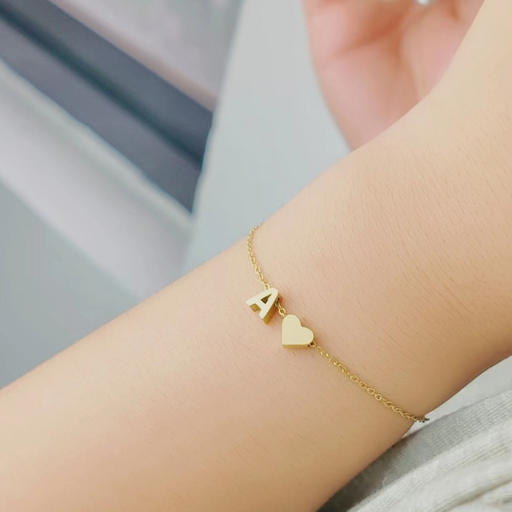 PERSONALIZED INITIAL HEART BRACELET