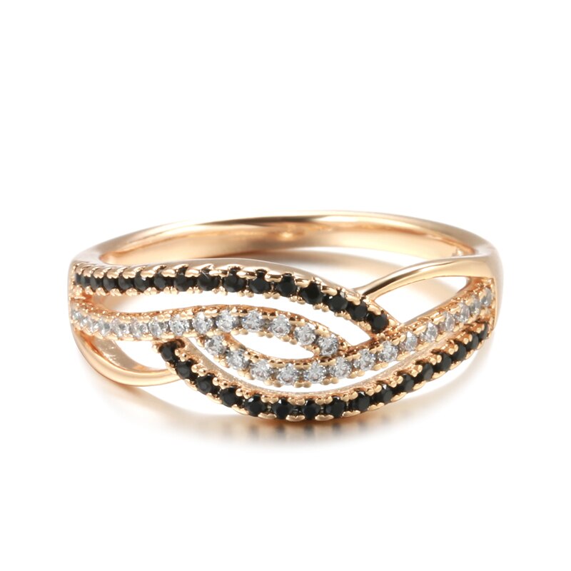ROSE GOLD RING WITH WHITE BLACK NATURAL ZIRCON