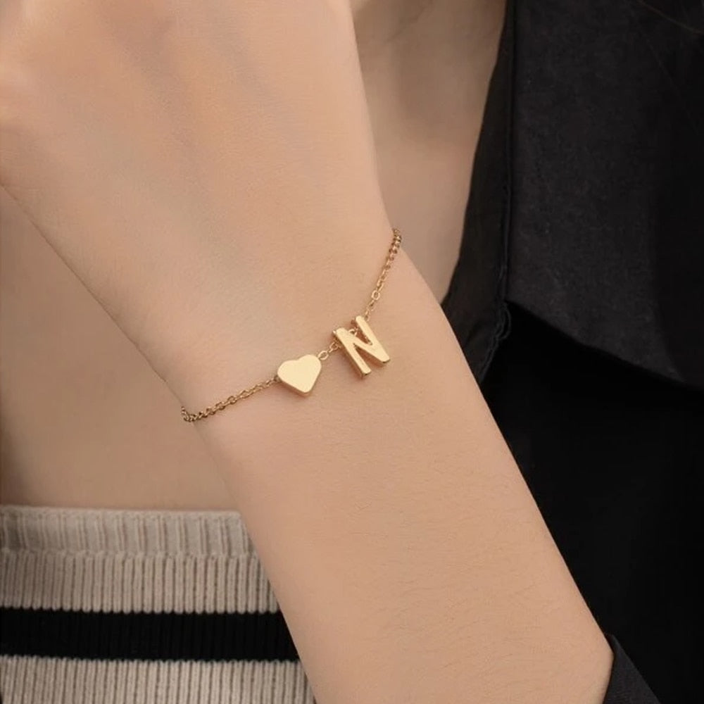 PERSONALIZED INITIAL HEART BRACELET