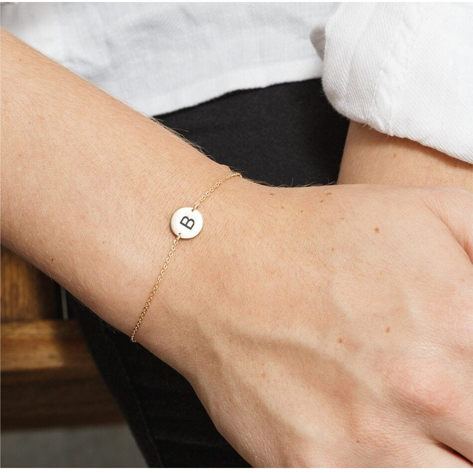 CLASSIC SCRIPT ENGRAVED INITIAL COIN BRACELET - Ora Gift