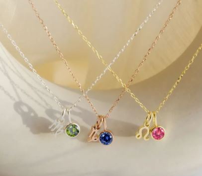 BIRTHSTONE ZODIAC DOUBLE PENDANT NECKLACE