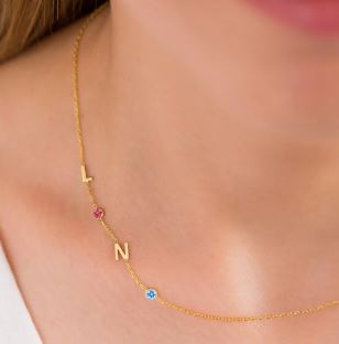 SIDEWAYS LETTER NECKLACE WITH BIRTHSTONE