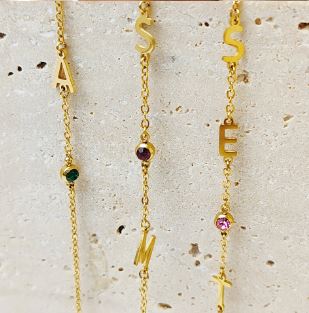 SIDEWAYS LETTER NECKLACE WITH BIRTHSTONE