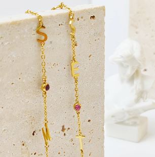 SIDEWAYS LETTER NECKLACE WITH BIRTHSTONE