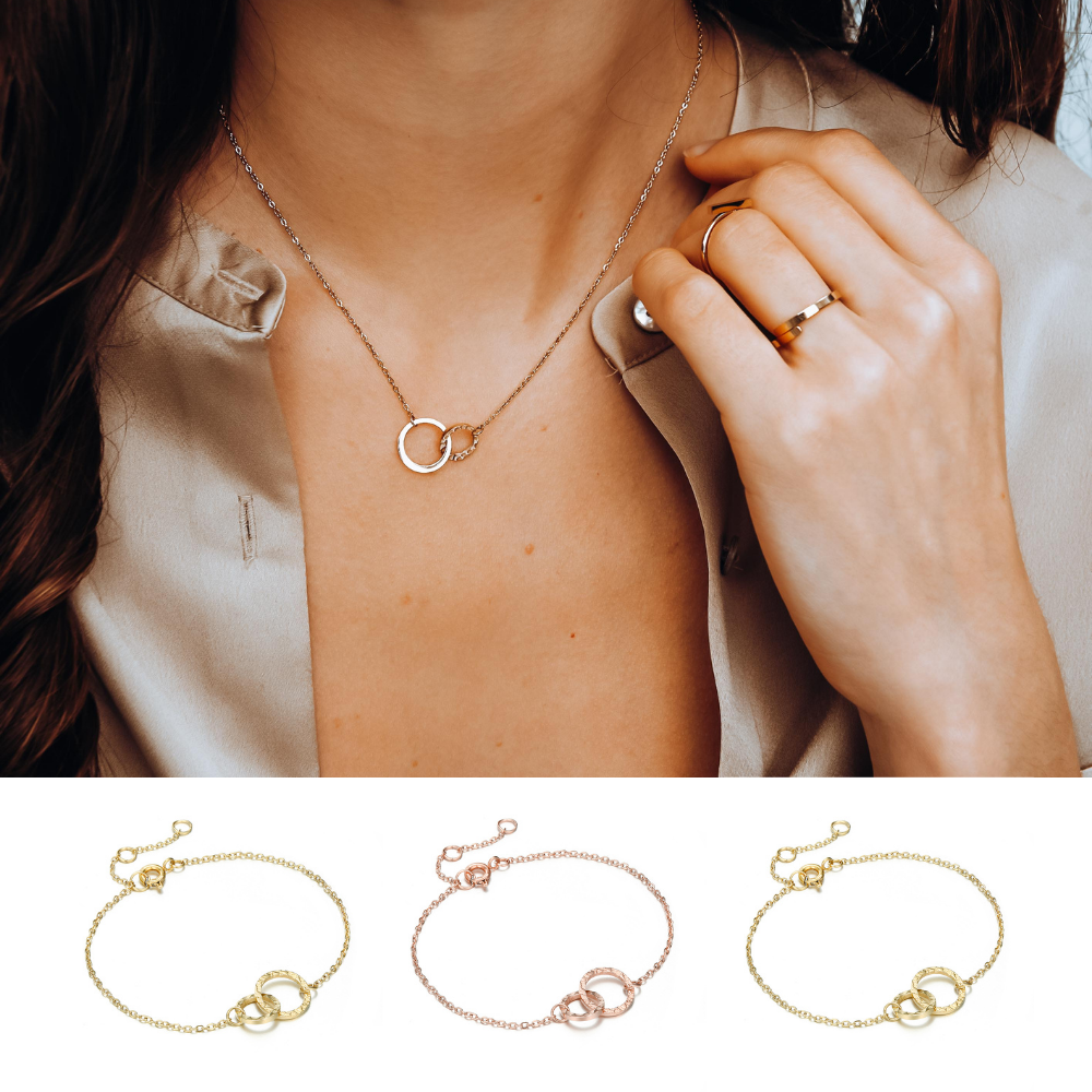 14K Solid Gold Interlocking Circles Bracelet | 14K Real Gold Double Circle  Bracelet for Women | Dainty Intertwined Circles Bracelet | 14K Gold Jewelry