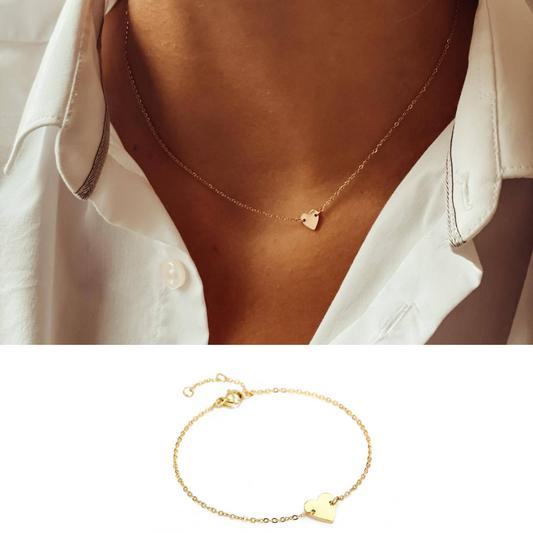 HEART INITIAL NECKLACE & BRACELET SET