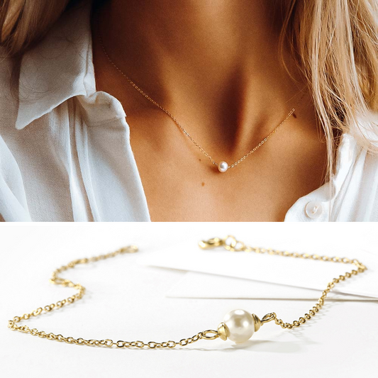 SINGLE PEARL NECKLACE AND BRACELET SET
