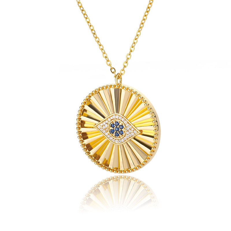 14K Yellow Gold Minimalist Round Evil Eye Necklace
