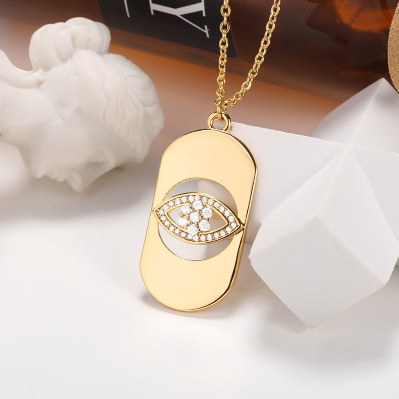 CHARM SQUARE EVIL EYE OF PENDANT NECKLACES STAINLESS STEEL EN LONG CHAIN GEOMETRIC JEWELRY RELIGIOUS MEMORIAL GIFTS