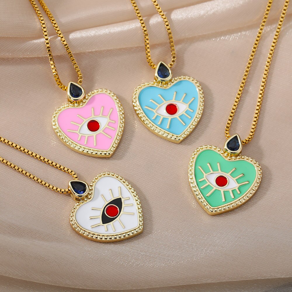PASTEL HEART EVIL EYE PENDANT NECKLACE
