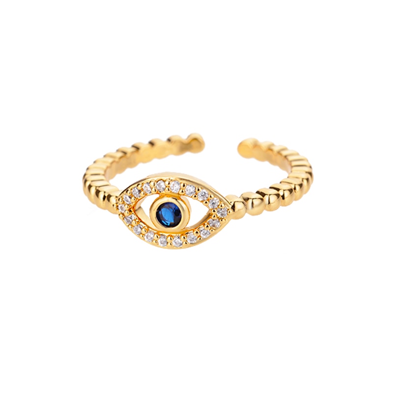 BLUE ZIRCON RESIZEABLE EVIL EYE RING