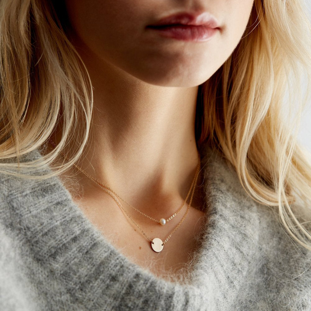 CUTE DISC AND PEARL LAYERED NECKLACE SET - Ora Gift