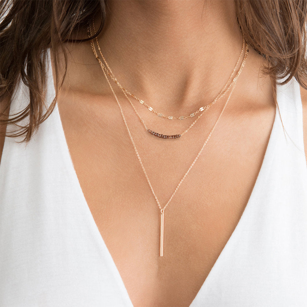 ELEGANT BAR LAYERED GOLD NECKLACE SET - Ora Gift