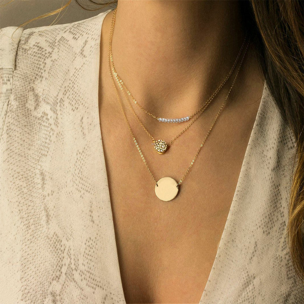 TRIO LACY CHARM LAYERED GOLD NECKLACE SET - Ora Gift