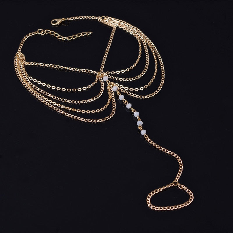 CRYSTAL BEADS LAYER CHAIN ANKLET