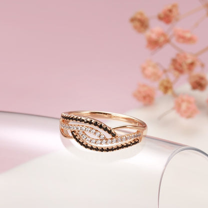 ROSE GOLD RING WITH WHITE BLACK NATURAL ZIRCON