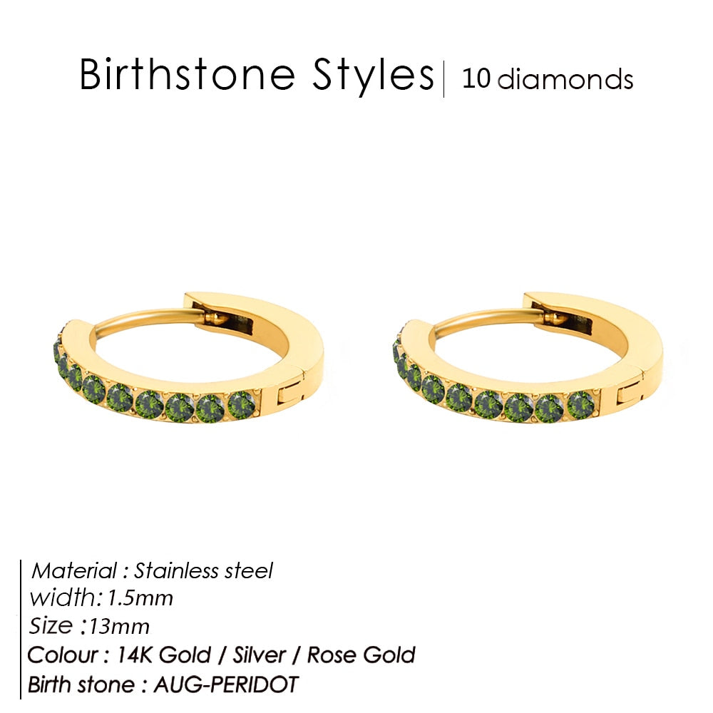 Birthstone Minimalist Huggie Hoop Earrings