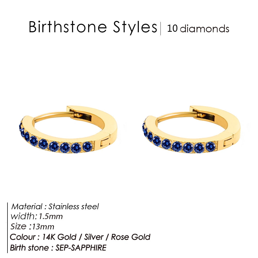 Birthstone Minimalist Huggie Hoop Earrings