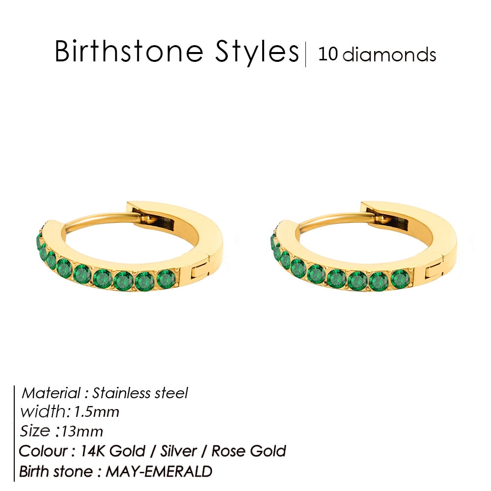 Birthstone Minimalist Huggie Hoop Earrings