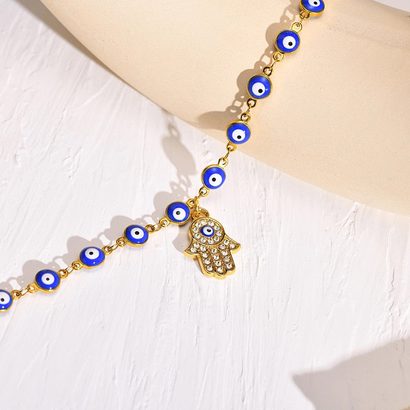 HAMSA HAND BLUE EVIL EYE CHARM ANKLET