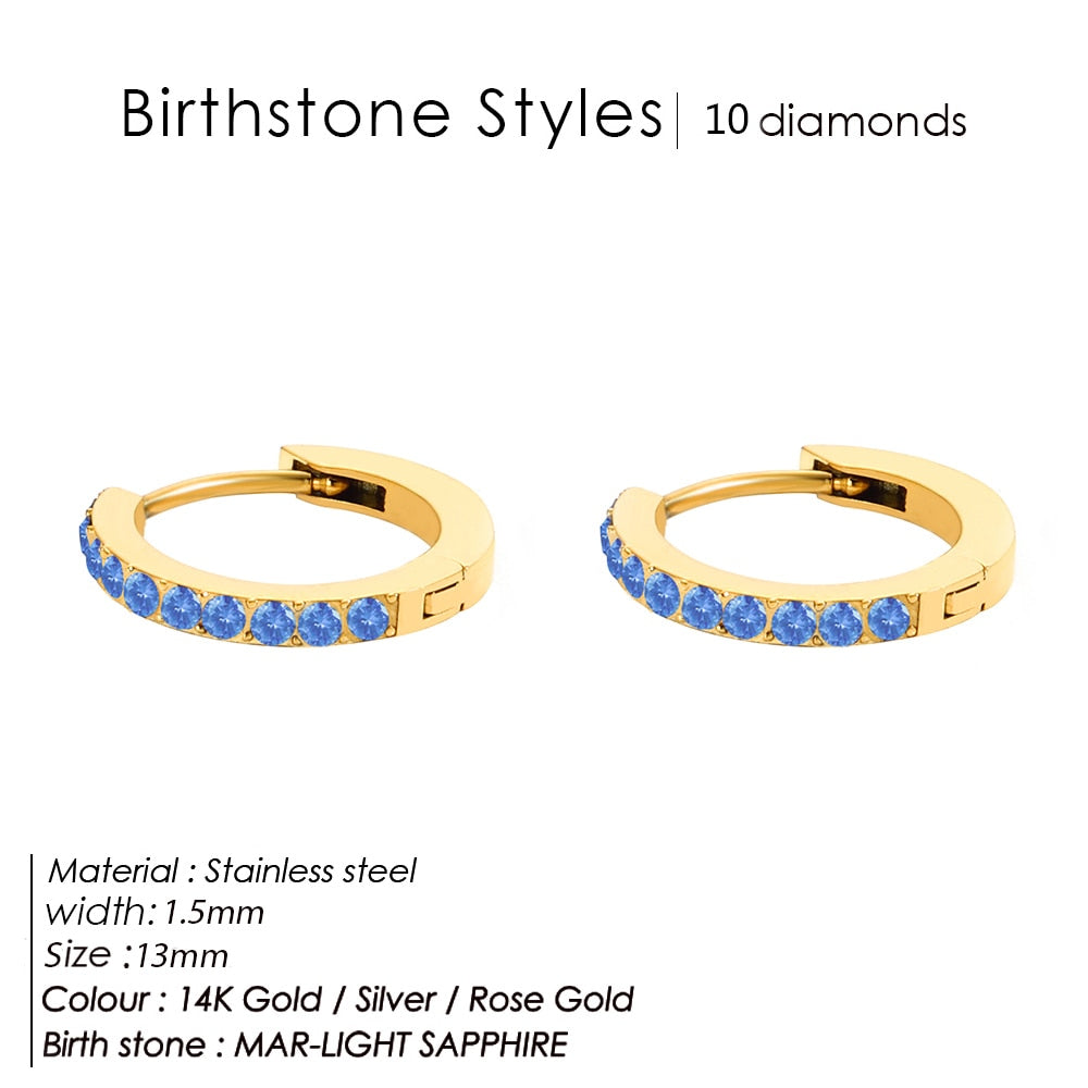 Birthstone Minimalist Huggie Hoop Earrings