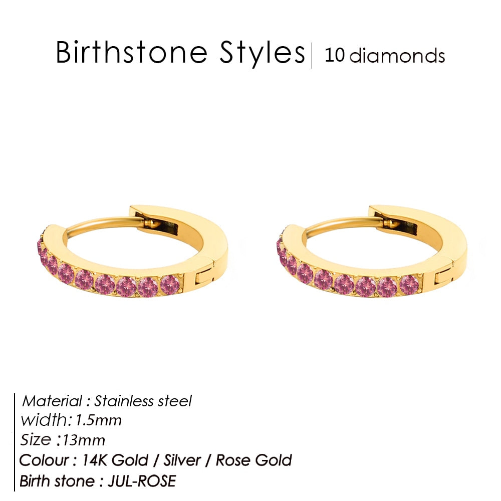 Birthstone Minimalist Huggie Hoop Earrings