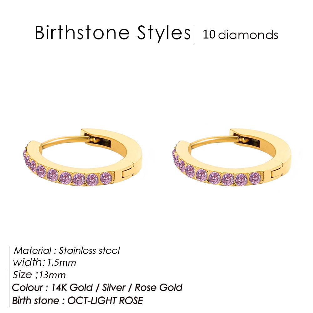 Birthstone Minimalist Huggie Hoop Earrings