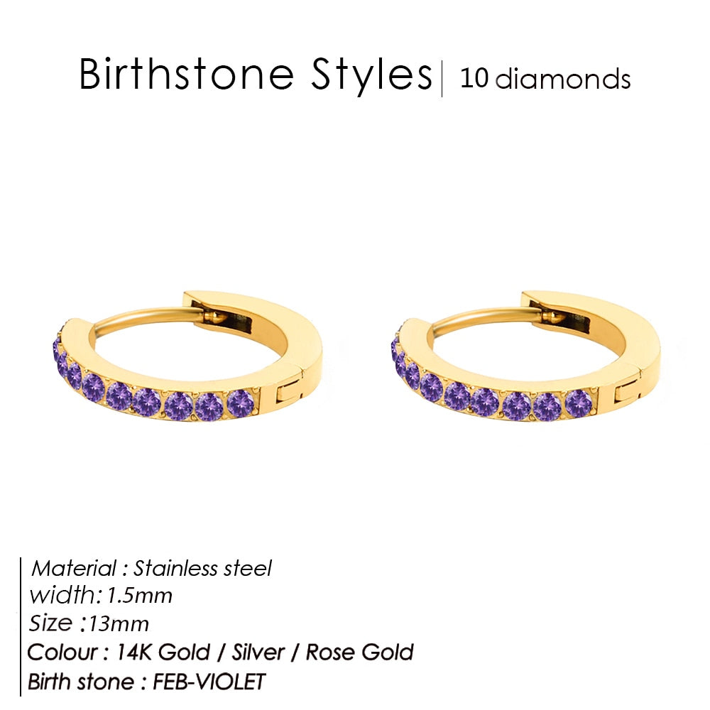 Birthstone Minimalist Huggie Hoop Earrings