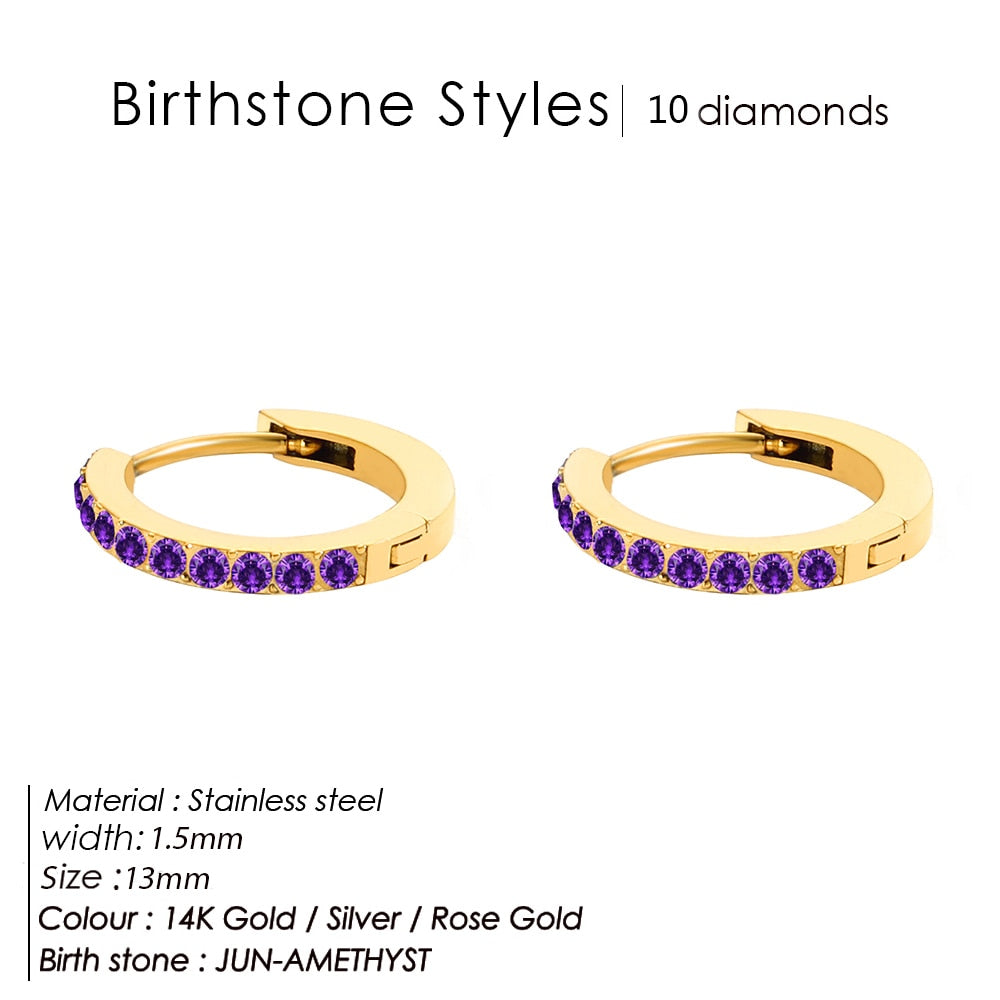 Birthstone Minimalist Huggie Hoop Earrings