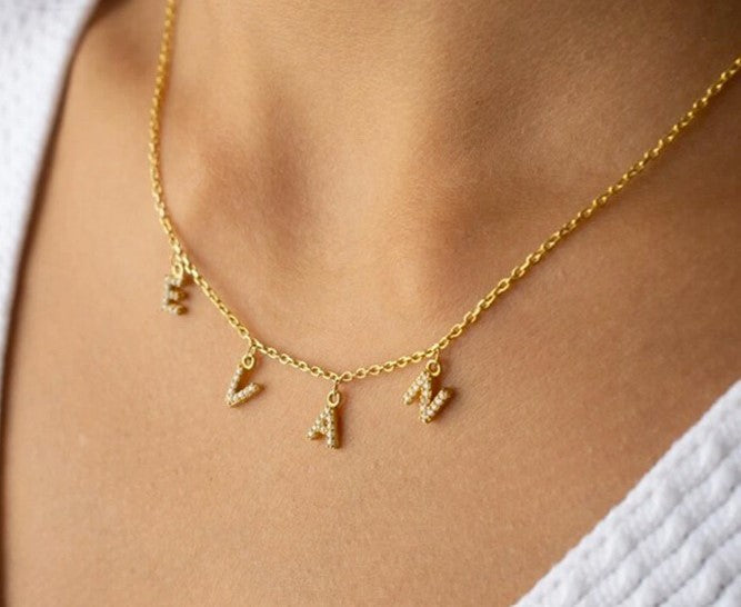 Dangle letter deals name necklace diamond