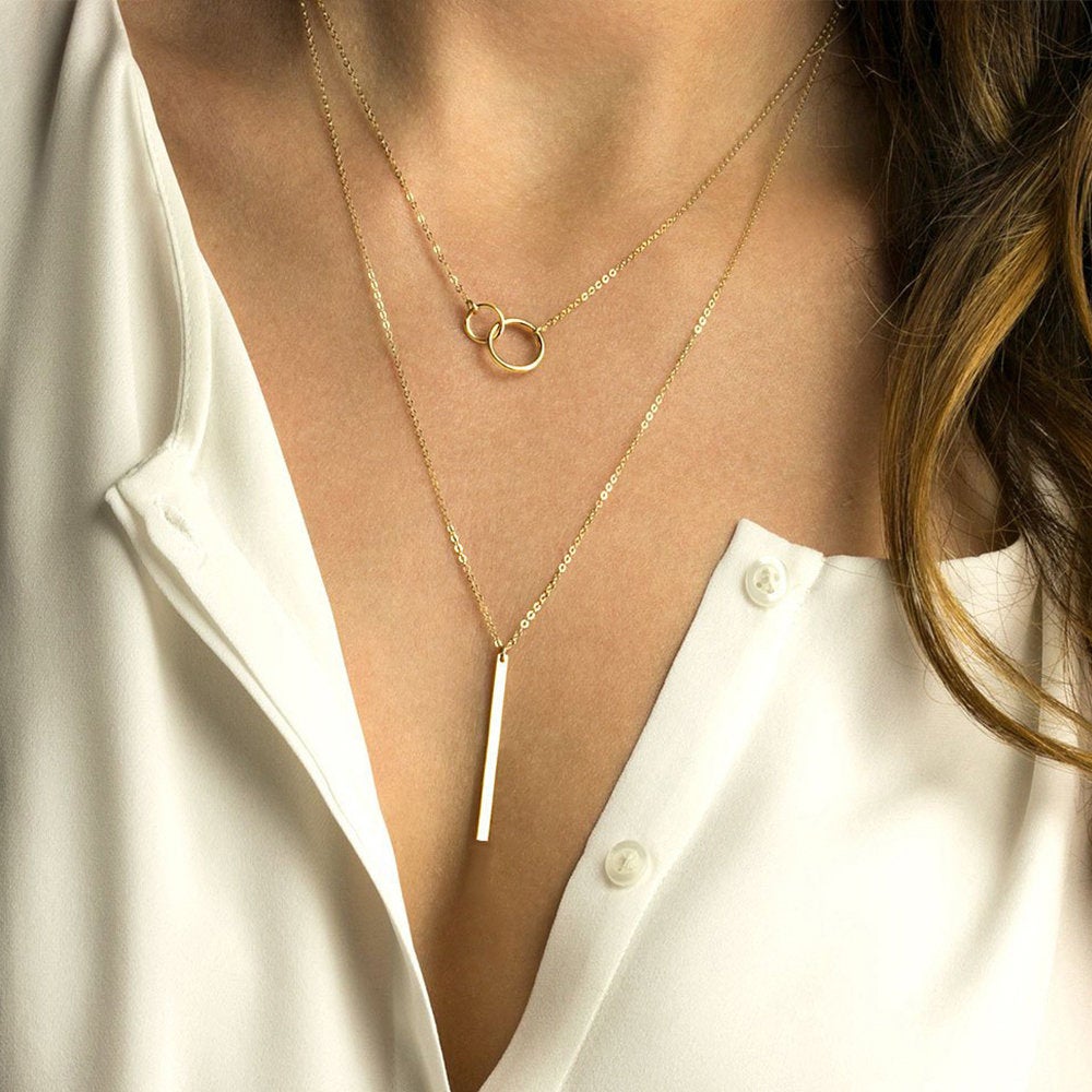 ELEGANT CIRCLES AND BAR LAYERED NECKLACE SET - Ora Gift