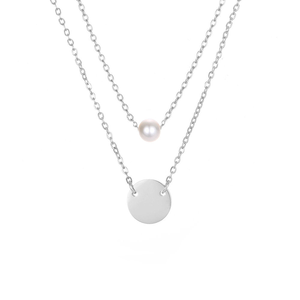 CUTE DISC AND PEARL LAYERED NECKLACE SET - Ora Gift