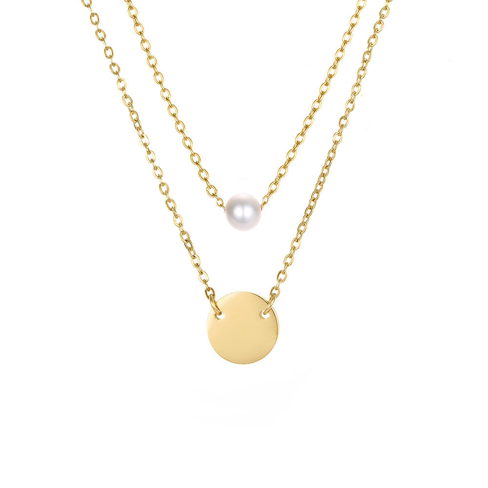 CUTE DISC AND PEARL LAYERED NECKLACE SET - Ora Gift