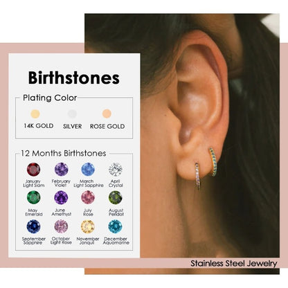 Birthstone Minimalist Huggie Hoop Earrings