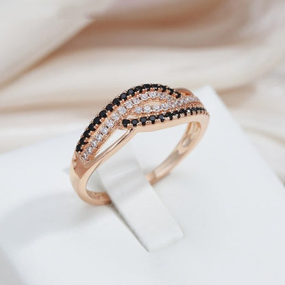 ROSE GOLD RING WITH WHITE BLACK NATURAL ZIRCON