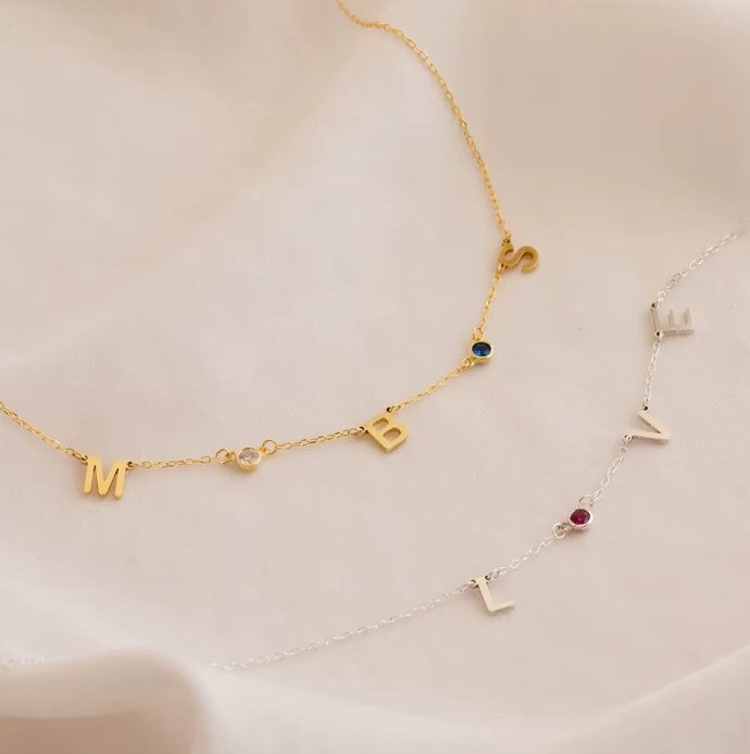 LETTER NECKLACE WITH BIRTHSTONE