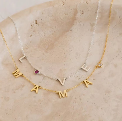 LETTER NECKLACE WITH BIRTHSTONE