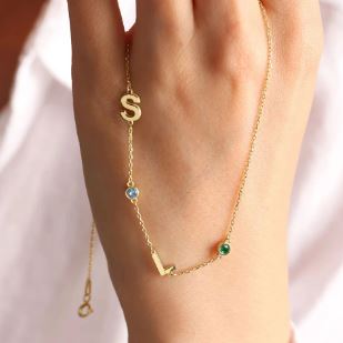 SIDEWAYS LETTER NECKLACE WITH BIRTHSTONE