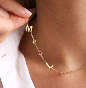 SIDEWAYS LETTER NECKLACE WITH BIRTHSTONE