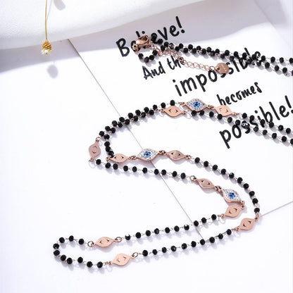 FASHION EVIL EYES LONG NECKLACE FOR WOMEN STAINLESS STEEL JEWELRY BOHEMIA BEADS SWEATER CHAIN LUXURY CRYSTAL PARTY VINTAGE GIFTS