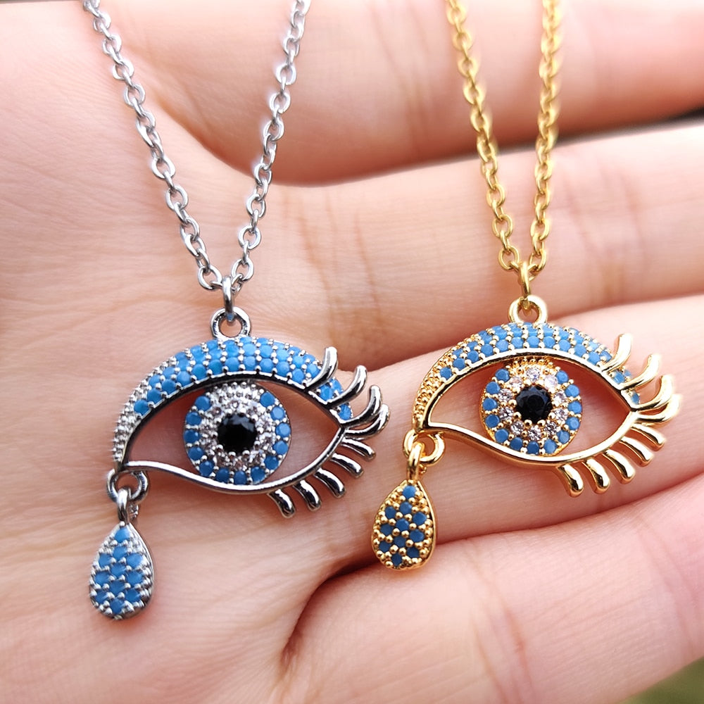 Mini Turquoise and Diamond Inlay Evil Eye Necklace for Women | Jennifer  Meyer