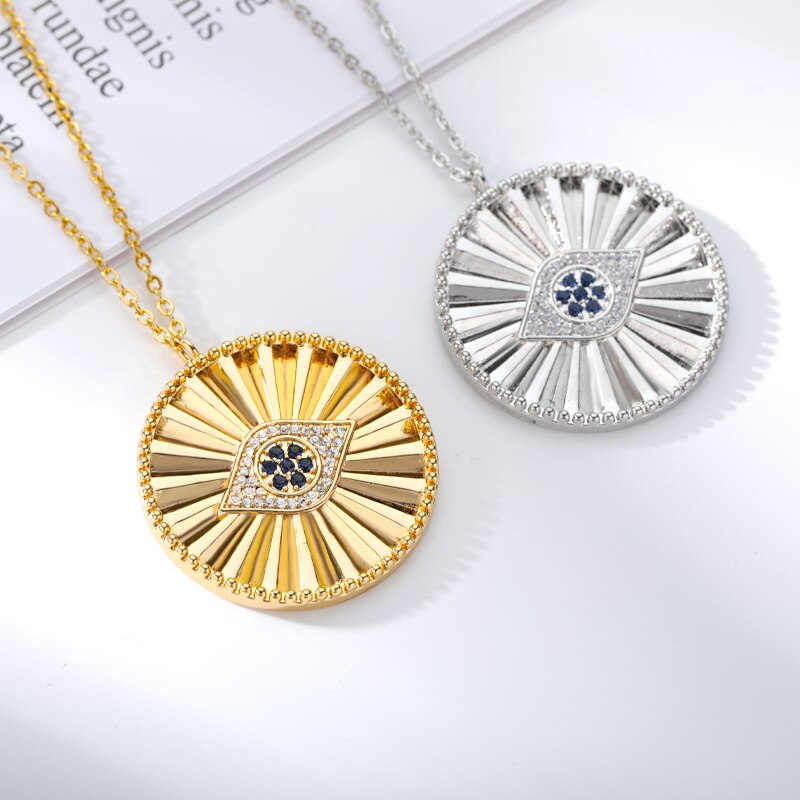 BLUE EVIL EYE PENDANT NECKLACE FOR WOMEN LUCKY ZIRCON ROUND GIRL SIMPLE CHAIN FEMALE DAILY MINIMALIST JEWELRY GIFTS